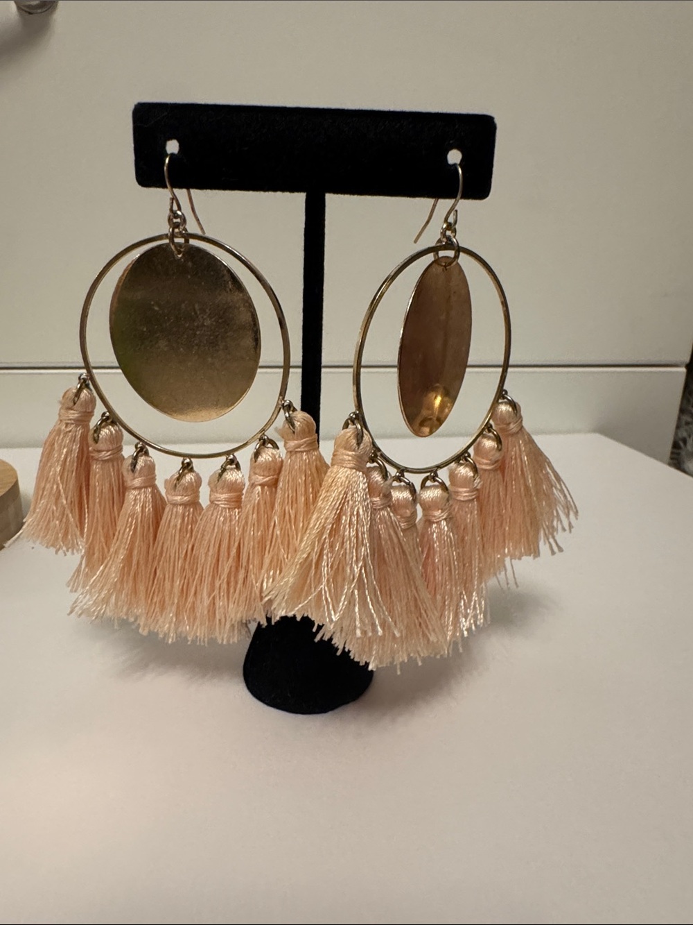 Peach Tassel Hoop Earrings with Gold Accents